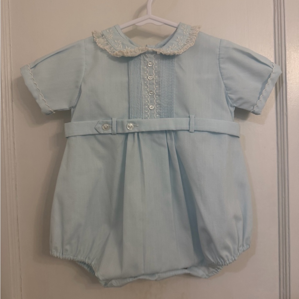 Classic Light Blue Baby One-Piece Bodysuit with Peter Pan Collar
